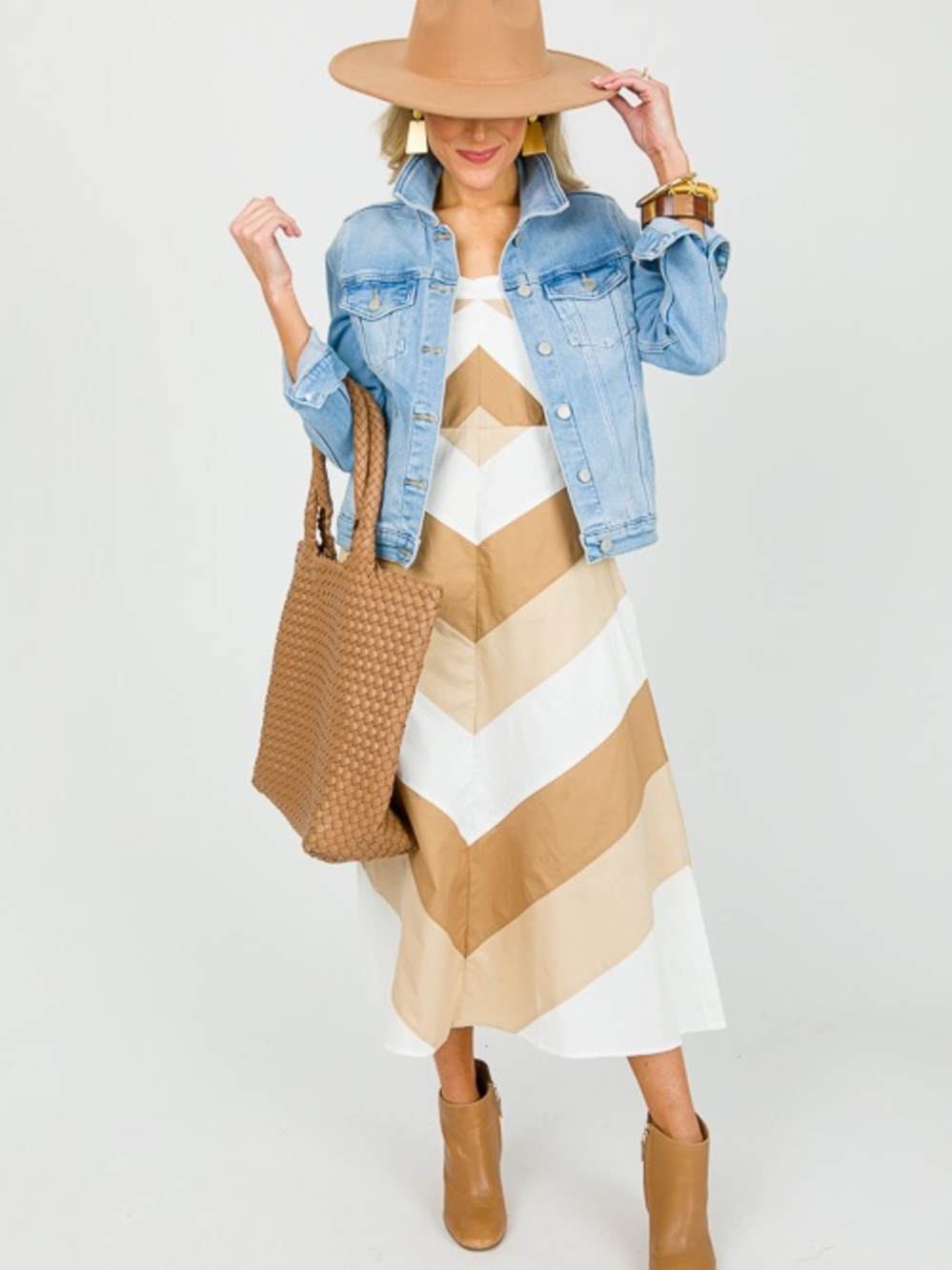 En Saison NWTs Medium WhiteTan Hues Color Block 100% Cotton Midi Dress Coquette